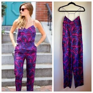 J.Crew 100% Silk Midnight Floral Jumpsuit with Rolled Spaghetti Straps - Size 4